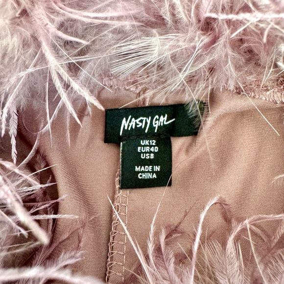 Nasty Gal Feather Trim Satin Nighty Slip Dress Purple Size 8 Shift Dress - Picture 13 of 14